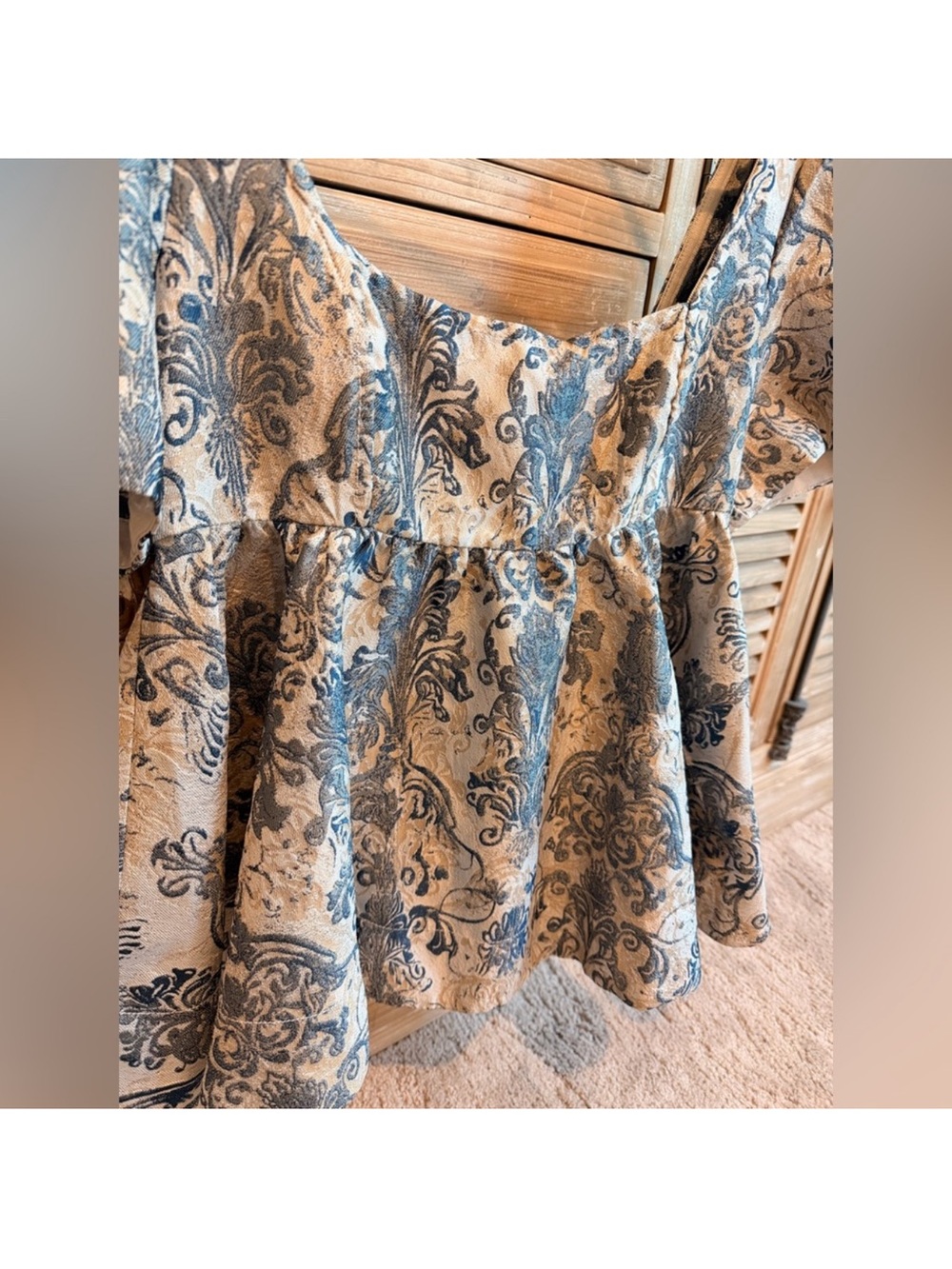 NWT Free People Eloise Blue Floral Peplum Puff Sleeve Boho Top (Size XS) - Picture 4 of 10
